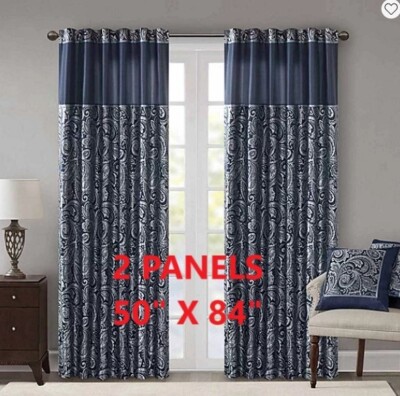 2 PC Madison Park Churchill Rod Pocket Light-Filtering Curtain Panels 50