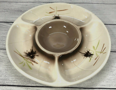 California Pottery Divided Chip Veggie Dip Dish Lane & Co Van Nuys 1961 #3060 -image