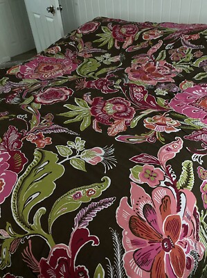 Full Queen Pottery Barn Duvet Cover Beautiful Bold Floral, Pinks, Brown, Greens-image