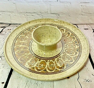 WISHON HARRELL STUDIO POTTERY LARGE STONEWARE CHIP DIP SERVING PARTY PLATTER-HTF-image