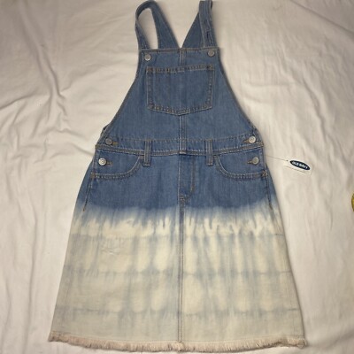 Old Navy Girls Frayed Hem Denim Jean Skirtall Overall Dip Dye Size Large (10-12)-image