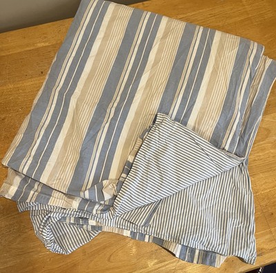 Pottery Barn Striped Full Queen Duvet Cover  Blue Brown Reversible-image