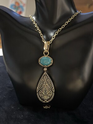 Studio Barse Reversible Multi Gemstone Pendant Jasper and Turquoise Signed-image