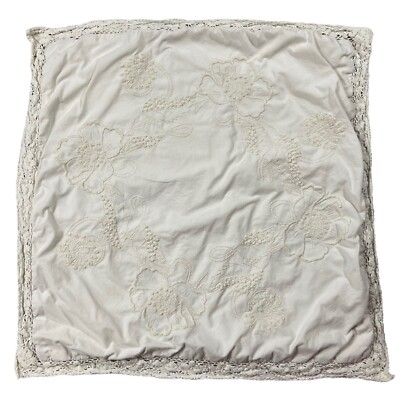 Pottery Barn Square Embroidered Pillow Cover Sham 25” X 25” Ivory Lace Trim-image
