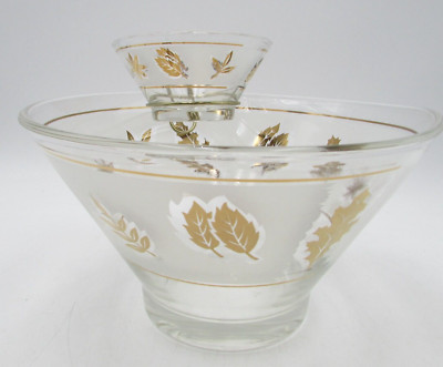 Libbey Starlyte Gold Leaves Large Salad Chip & Dip Bowl Set With Dip Cradle-image