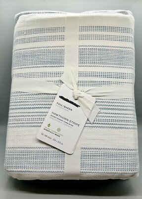 NEW Pottery Barn Hawthorn Striped Slub Cotton Duvet Cover Full/Queen, Blue White-image