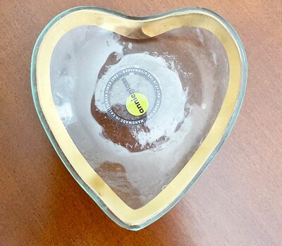 Signed ANNIEGLASS Gold Rim Heart Dish Studio Art Glass Annie Glass Numbered-image