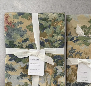 NEW Pottery Barn GREENWOOD Percale King/Cal King Duvet & 2 Euro Shams Multicolor-image