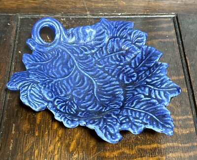 Rowe Pottery Works Blue Salt Glaze Leaf Shaped Trinket Dish Studio Art 8-1/4