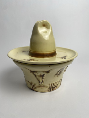 Vintage 1960s McCoy El Rancho Large Ceramic Cowboy Hat Serve-All Chip & Dip-image