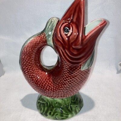 Vtg Faiangas Belo Fish Pitcher Koi Carp Shaped Animal Vase Decor EUC Ceramic-image