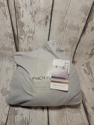 Pinch Pleat Duvet Cover ONLY, King/Cal King NO SHAMS Gray NEW-image