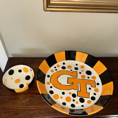 Cabells Too Georgia Tech Yellow Jackets Ceramic Chip Dip Snack Bowls Set Of 2-image