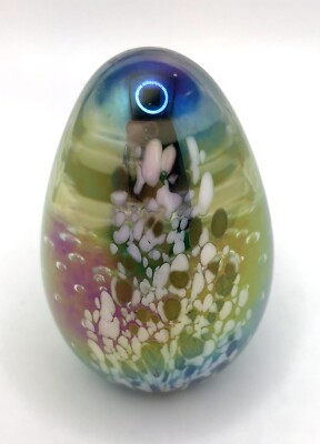 Glass Eye Studio GES  Iridescent Egg Shaped Paperweight '93-image