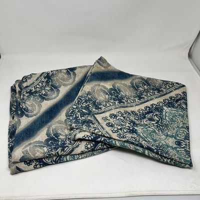 Pottery Barn Lot Of 2 Linen Cotton Blue Beige Floral Throw Pillow Cover 24x24-image