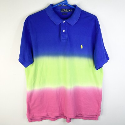 Polo Ralph Lauren Shirt Mens XL Dip Dye Custom Fit Ombre Blue Green Pink Pony-image