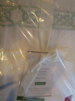 Pottery Barn Rope Embroidered Twin Organic Percale Duvet Cover sea glass New -image