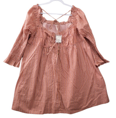 NWT Free People Star Dip Mini 3/4 Sleeve Dress In Red Combo Size XS Msrp $128-image