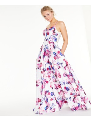 CITY STUDIO Womens Spaghetti Strap Full-Length Formal Fit + Flare Dress-image