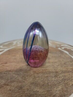 Vintage Glass Eye Studio GES Signed 90's Iridescent Egg Shaped Paperweight-image