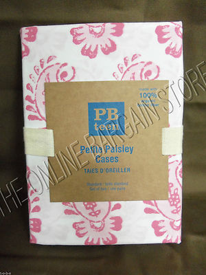 2 Pottery Barn Teen Petite Paisley Organic Pillowcases Case Bright Pink standard-image