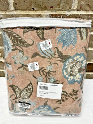 Pottery Barn ELLA REVERSIBLE Duvet Cover King/Cal Floral Cotton Linen NEW-image
