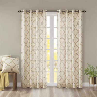 Saratoga Single Window Curtain Light Filtering Fretwork Print 1 Panel Grommet...-image