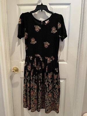 Lularoe Amelia Dress  Elegant Black Velvet Dipped Glitter Large L-image