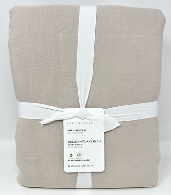 New~Pottery Barn~Belgian Flax Linen Duvet Cover~Full Queen~Rosewater-image