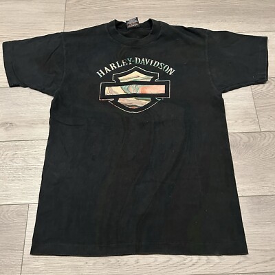 Vintage 90s Harley Davidson Shirt Mens L Marble Hydro Dip Single Stitch Sturgis-image