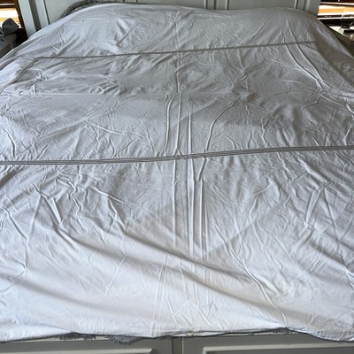 Pottery Barn King Size Duvet  Cover  Cotton Tan Embroidered On White !! Read-image