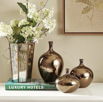 Madison Park Signature Ansen Ceramic Handmade Vase Set Décor Bronze Metallic GUC-image