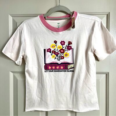 Girls Dip L10-12 graphic tee organic cotton imagination bloom books tween NWT-image