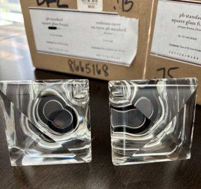 Pottery Barn Glass Square Finials .75 Rod Pair NEW NIB Antique Bronze-image