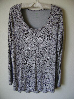 NEW DIP WOMEN'S TUNIC TOP L LARGE GRAY BROWN PULLOVER STRETCH LONG SLEEVE BLOUSE-image