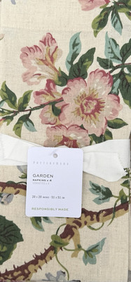 Pottery Barn Garden Floral Cotton/Linen Napkins Set/4 In Flax-image