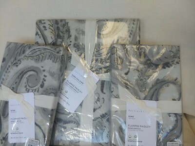 Pottery Barn Florrie Duvet Cover Set Gray King 2 King Shams Paisley 3pc Charcoal-image