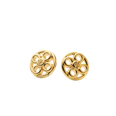 Tory Burch Flower Shaped Gold Plated Clover 🍀 Double T Logo Lady Earring Stud -image