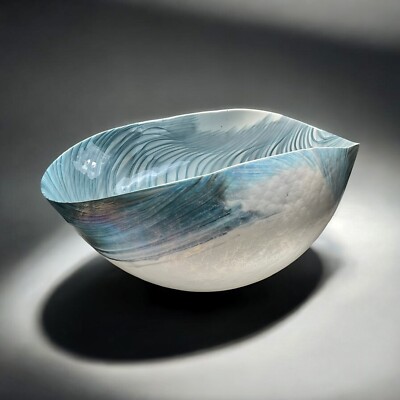 Massive (11-1/4”h x 24”w) Chihuly-like Murano Italy Seashell-shaped Glass Bowl-image