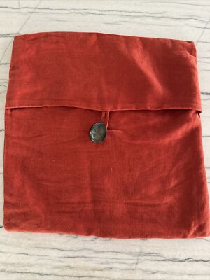 Pottery Barn Linen Pillow Cover Wood Button 18” X 18” Orange 22723-image