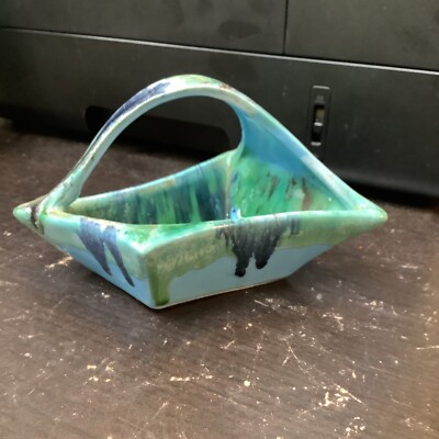Art pottery vase drip glaze MCM Diamond Shaped Basket 4.5”x7”-image