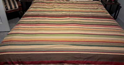 Pottery Barn Duvet Cover Queen Size Duncan Multi Striped 100% Cotton-image