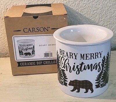 Carson Ceramic Dip Chilier Beary Merry Christmas Large Over 2 Cups New -image