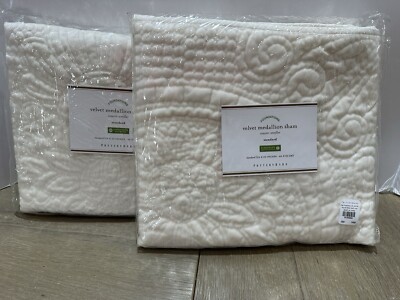 Pottery Barn Velvet Medallion standard Shams ivory 2 shams set-image