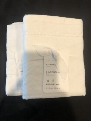 Set/2 Pottery Barn Belgian Flax Linen Standard Shams White-image