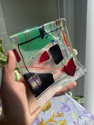 Sandi Sande S Signed Art Studio Hand made Modernist Color Trivet Plate Staples-image