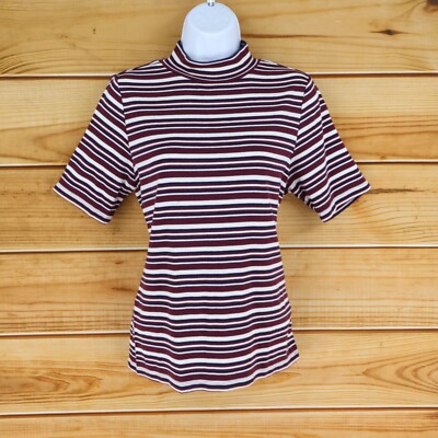 Dip Short Sleeve Shirt Womens Size L Multicolor Striped Stretch Mock Neck Soft-image