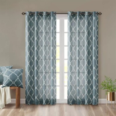 Madison Park Saratoga Blue Light Filtering Sereno Fretwork Curtain Panel 50 x 95-image