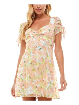 CITY STUDIO Womens Orange Lined Tie Square Back Mini Dress 13-image