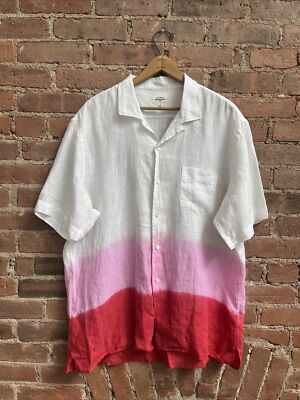 Hartford Camp Shirt, Sz XL, Dip Dye Red/Pink/White 100% Linen-image